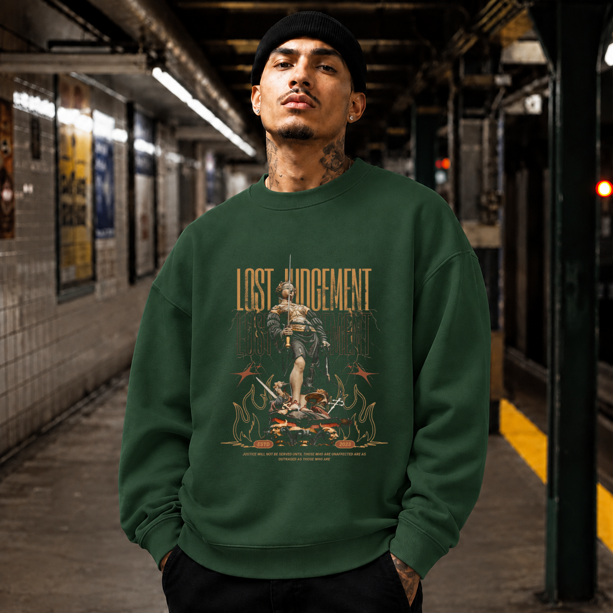 Lost Judgement Warrior T-Shirt – Dark Editorial / Gothic Streetwear Tee - Color: forest green