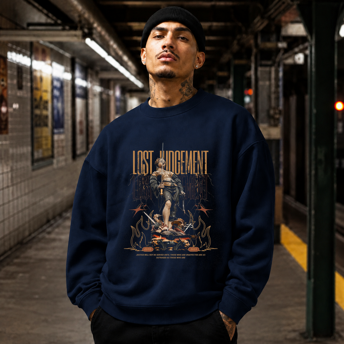 Lost Judgement Warrior T-Shirt – Dark Editorial / Gothic Streetwear Tee - Color: navy
