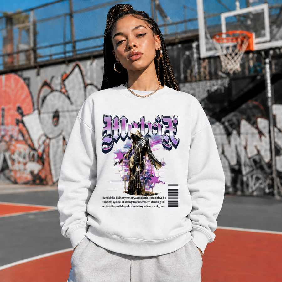 Matrix Statue Divine Symmetry Sweatshirt – Vintage Y2K / Acid Graphic Streetwear Sweatshirt - Color: ash