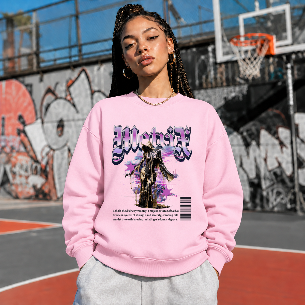 Matrix Statue Divine Symmetry T-Shirt – Vintage Y2K / Acid Graphic Streetwear Tee - Color: light pink