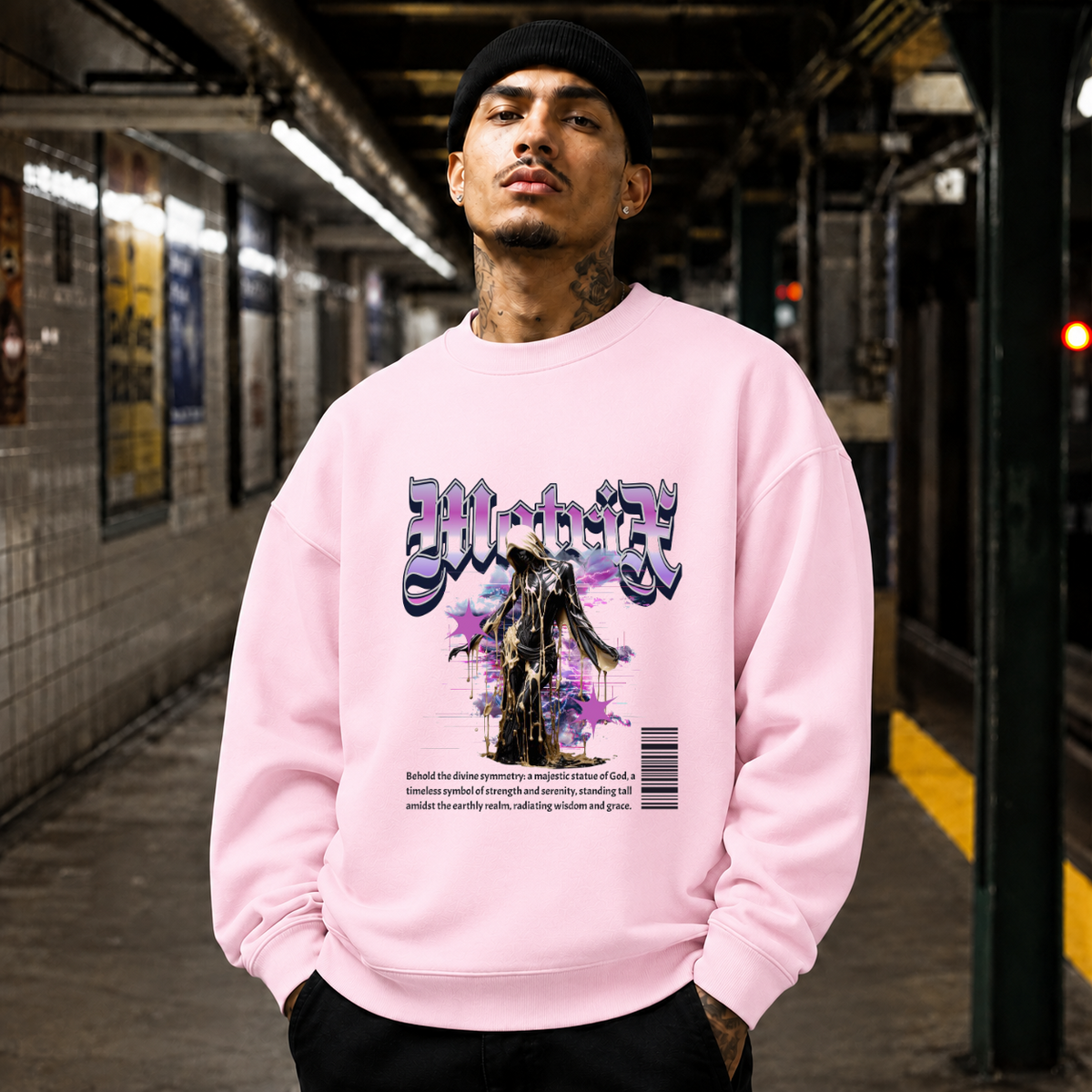 Matrix Statue Divine Symmetry T-Shirt – Vintage Y2K / Acid Graphic Streetwear Tee - Color: light pink