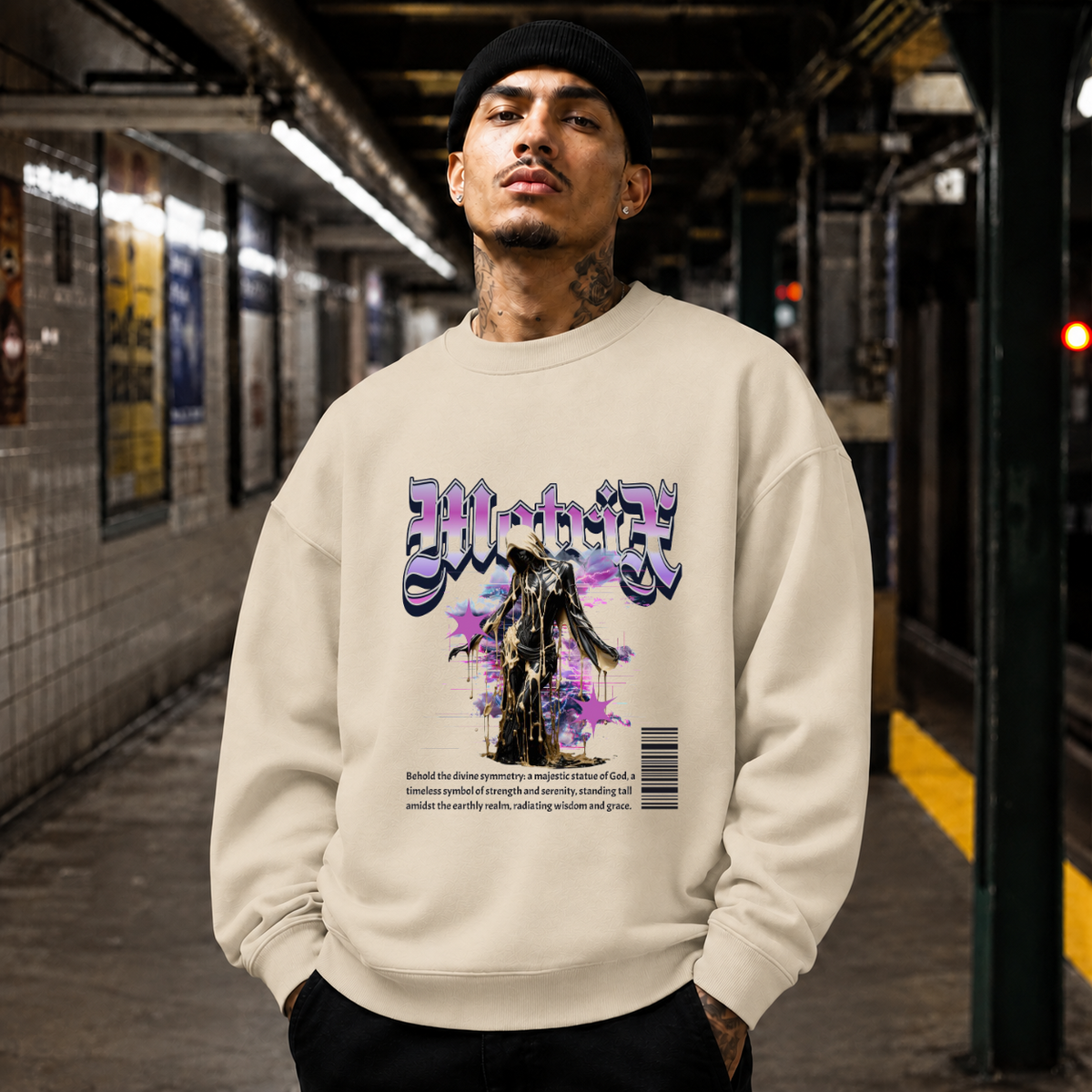 Matrix Statue Divine Symmetry T-Shirt – Vintage Y2K / Acid Graphic Streetwear Tee - Color: sand