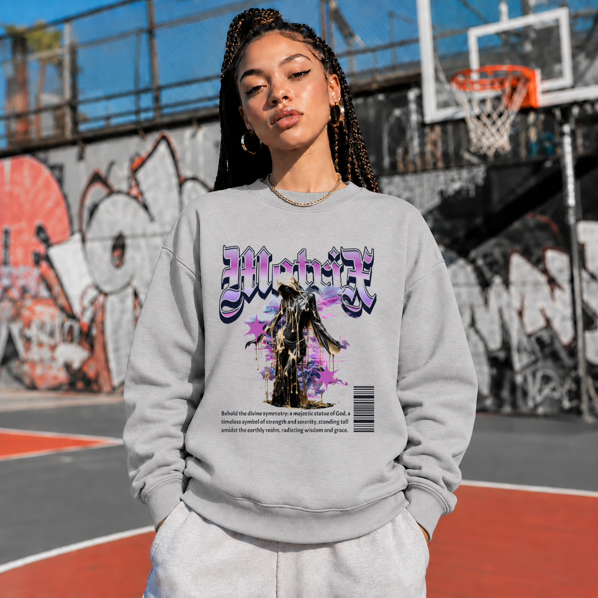 Matrix Statue Divine Symmetry T-Shirt – Vintage Y2K / Acid Graphic Streetwear Tee - Color: sport grey
