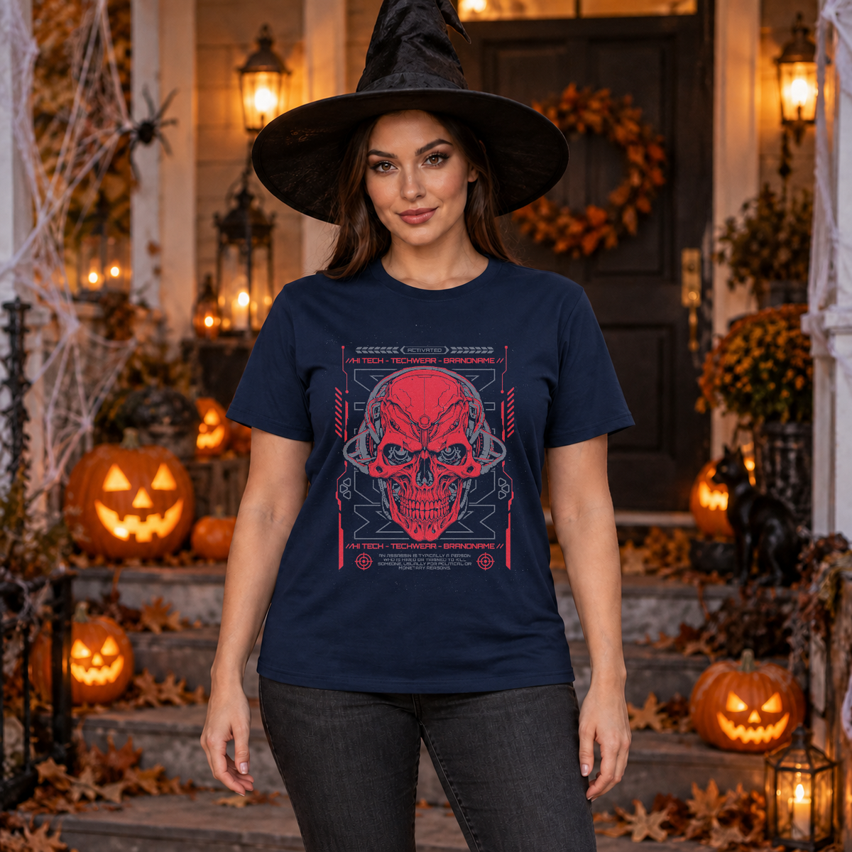 Mecha Skull T-Shirt – Skull & Reaper Gothic Graphic Graphic Tee - Color: navy