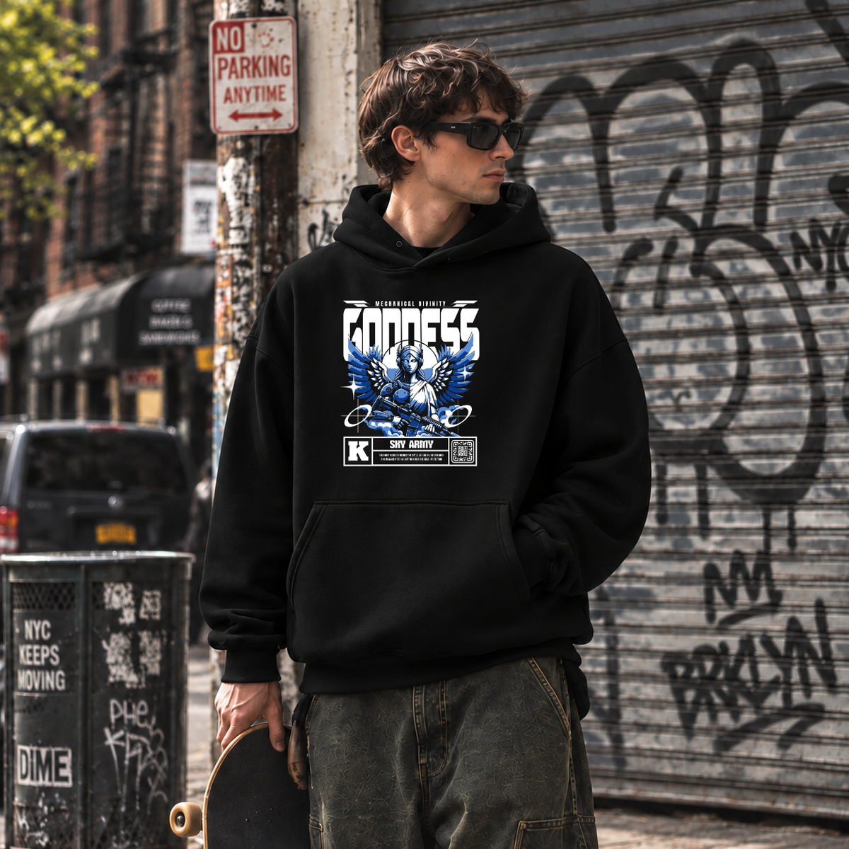 Mechanical Divinity Goddess Hoodie – Contemporary Gothic Graphic Design Hoodie - Color: black