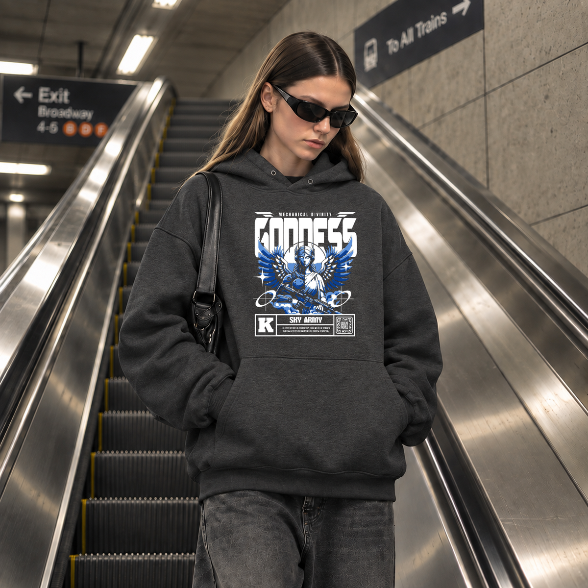 Mechanical Divinity Goddess Hoodie – Contemporary Gothic Graphic Design Hoodie - Color: dark heather