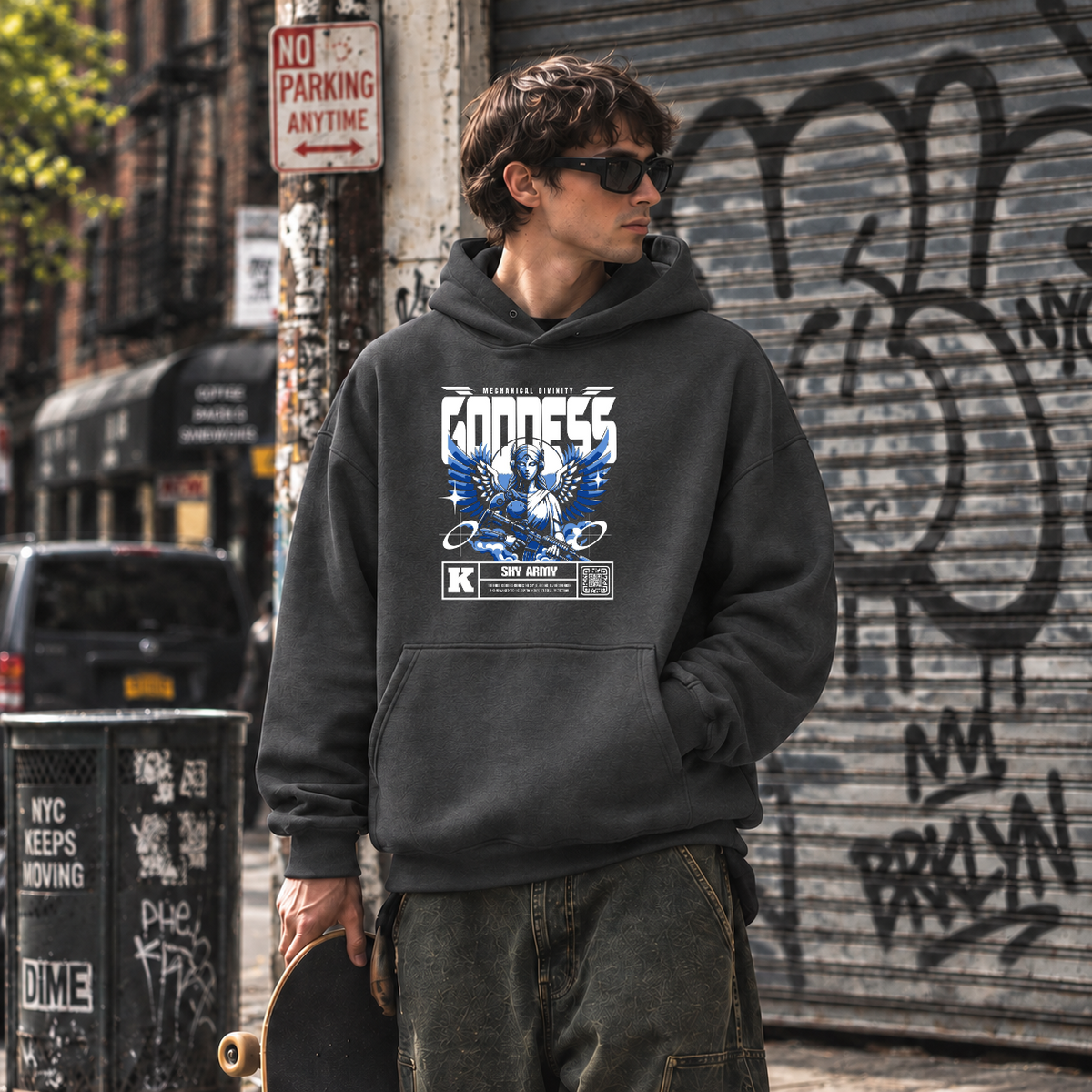 Mechanical Divinity Goddess Hoodie – Contemporary Gothic Graphic Design Hoodie - Color: dark heather