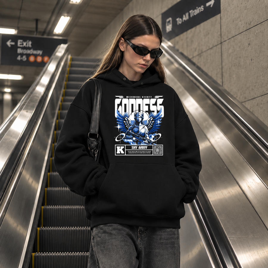 Mechanical Divinity Goddess T-Shirt – Contemporary Gothic Graphic Design Tee - Color: black