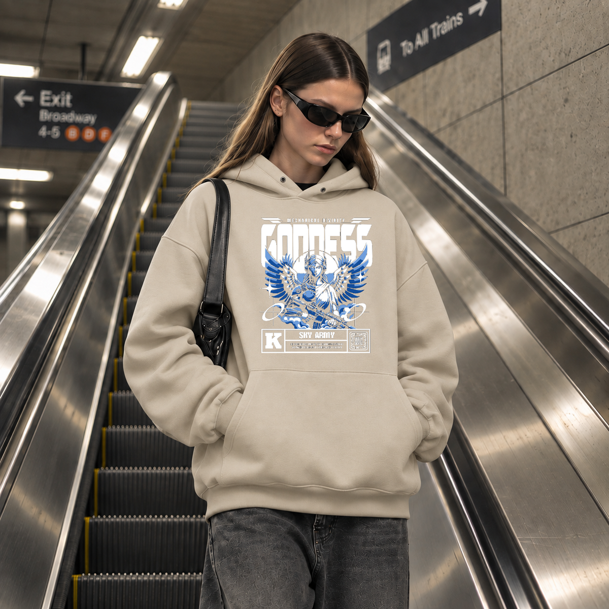 Mechanical Divinity Goddess T-Shirt – Contemporary Gothic Graphic Design Tee - Color: sand