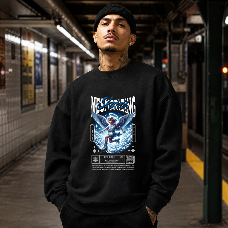 Mesmerizing Skaters Angel Clouds T-Shirt – Vintage Y2K / Acid Graphic Streetwear Tee - Color: black