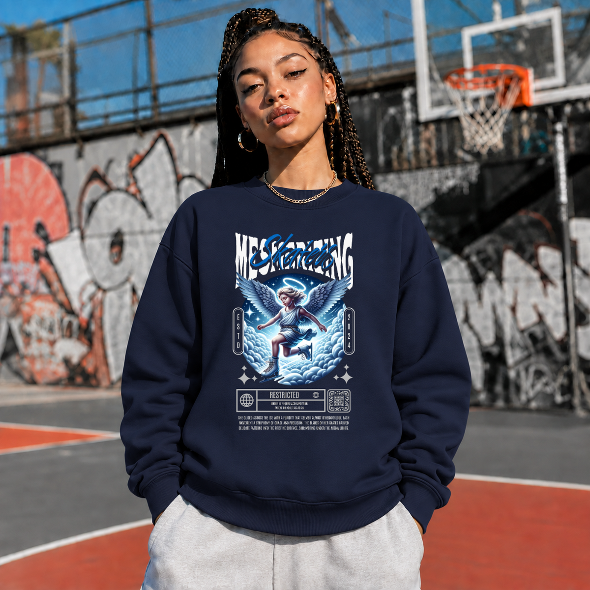 Mesmerizing Skaters Angel Clouds T-Shirt – Vintage Y2K / Acid Graphic Streetwear Tee - Color: navy