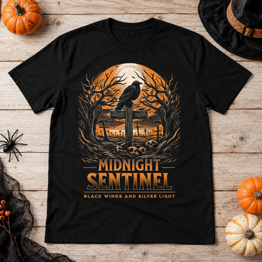 Midnight Sentinel T-Shirt – Dark Editorial Graphic Design Graphic Tee - Color: black