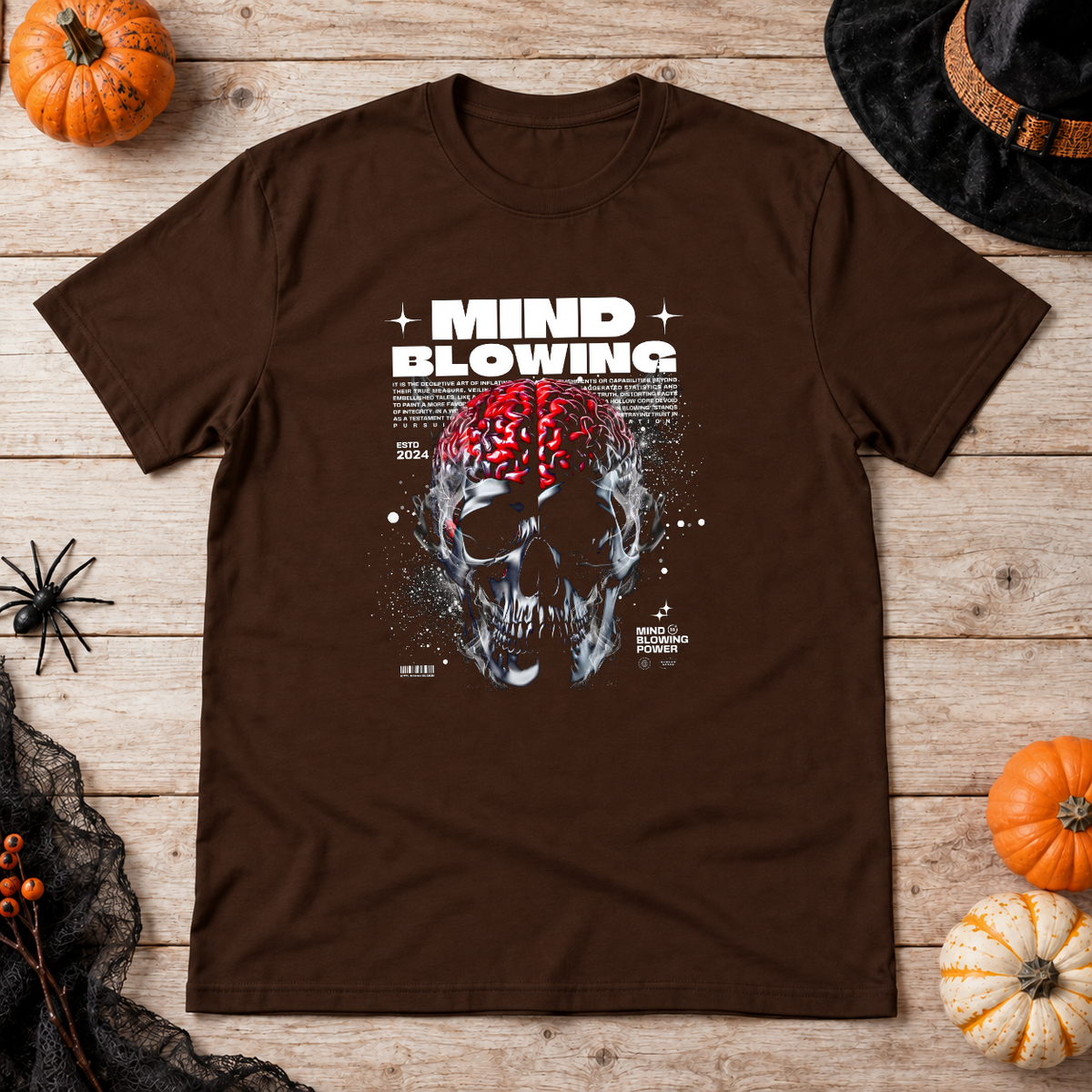 Mind Blowing T-Shirt – Dark Editorial Graphic Design Graphic Tee - Color: chocolate