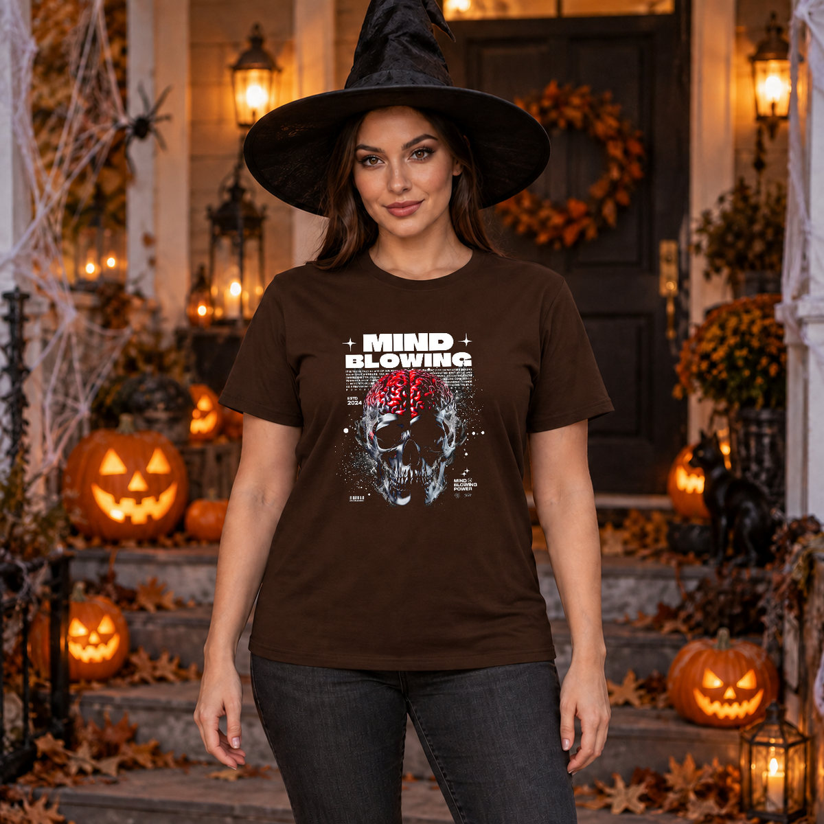 Mind Blowing T-Shirt – Dark Editorial Graphic Design Graphic Tee - Color: chocolate