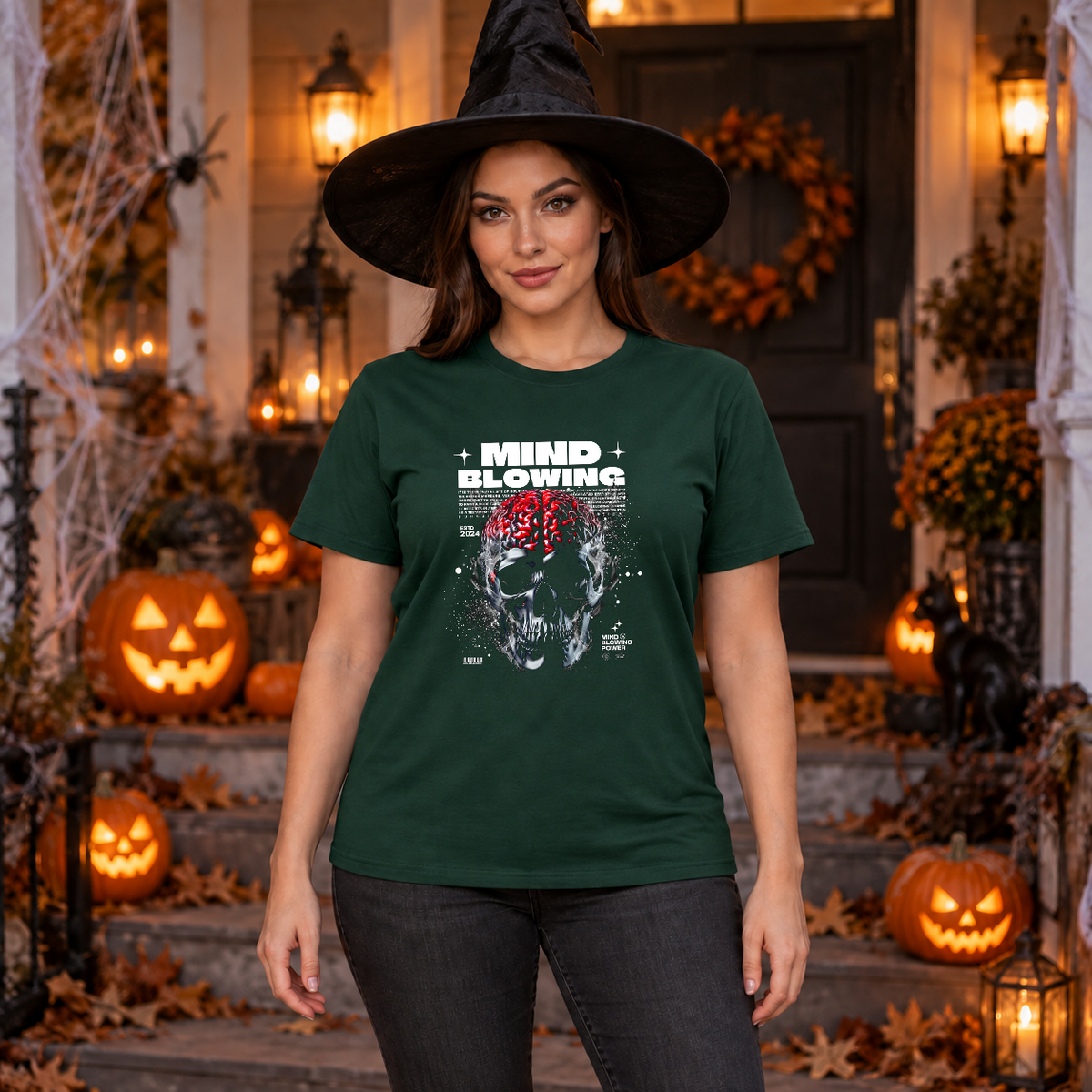 Mind Blowing T-Shirt – Dark Editorial Graphic Design Graphic Tee - Color: forest green
