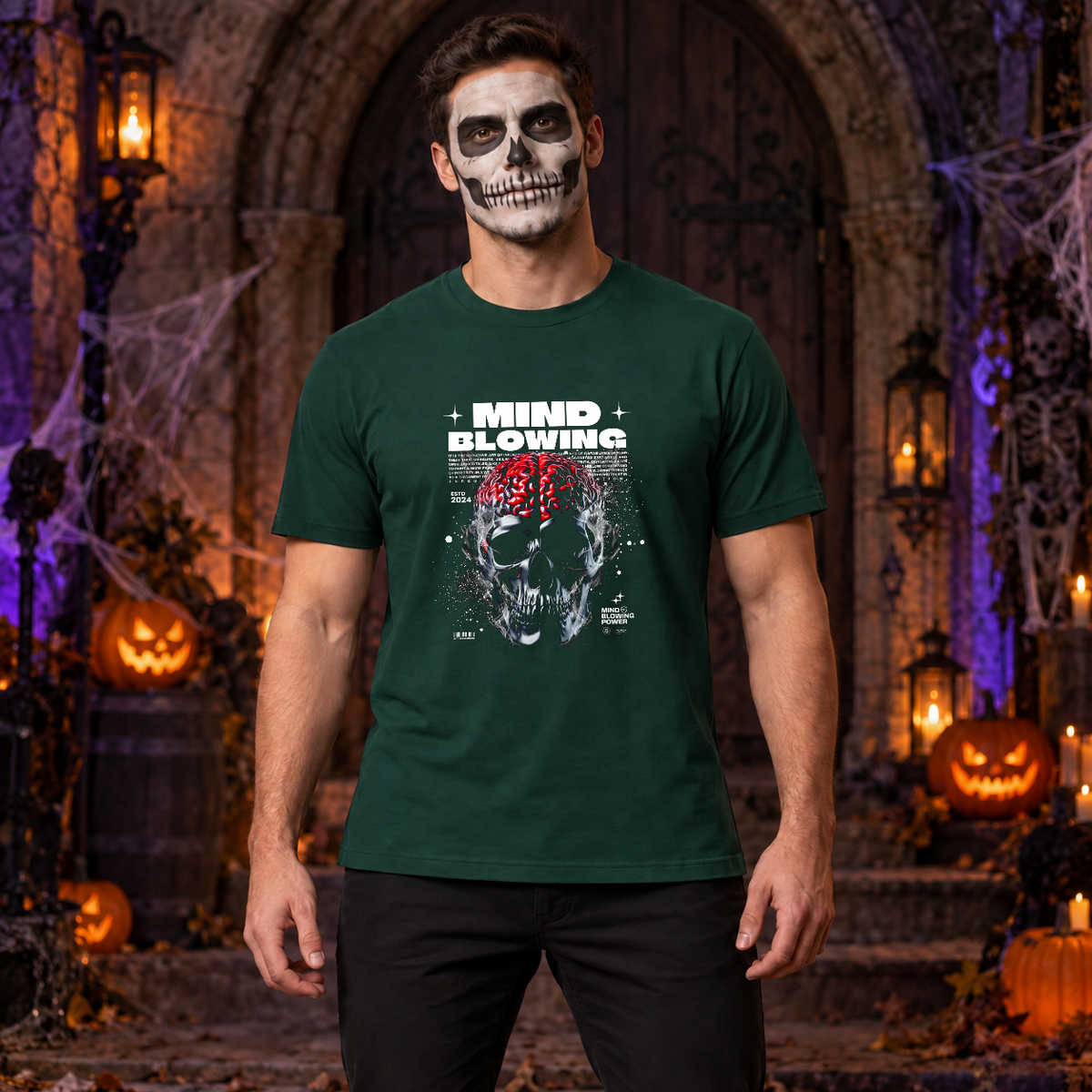 Mind Blowing T-Shirt – Dark Editorial Graphic Design Graphic Tee - Color: forest green