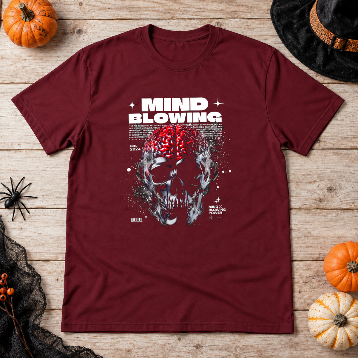 Mind Blowing T-Shirt – Dark Editorial Graphic Design Graphic Tee - Color: maroon
