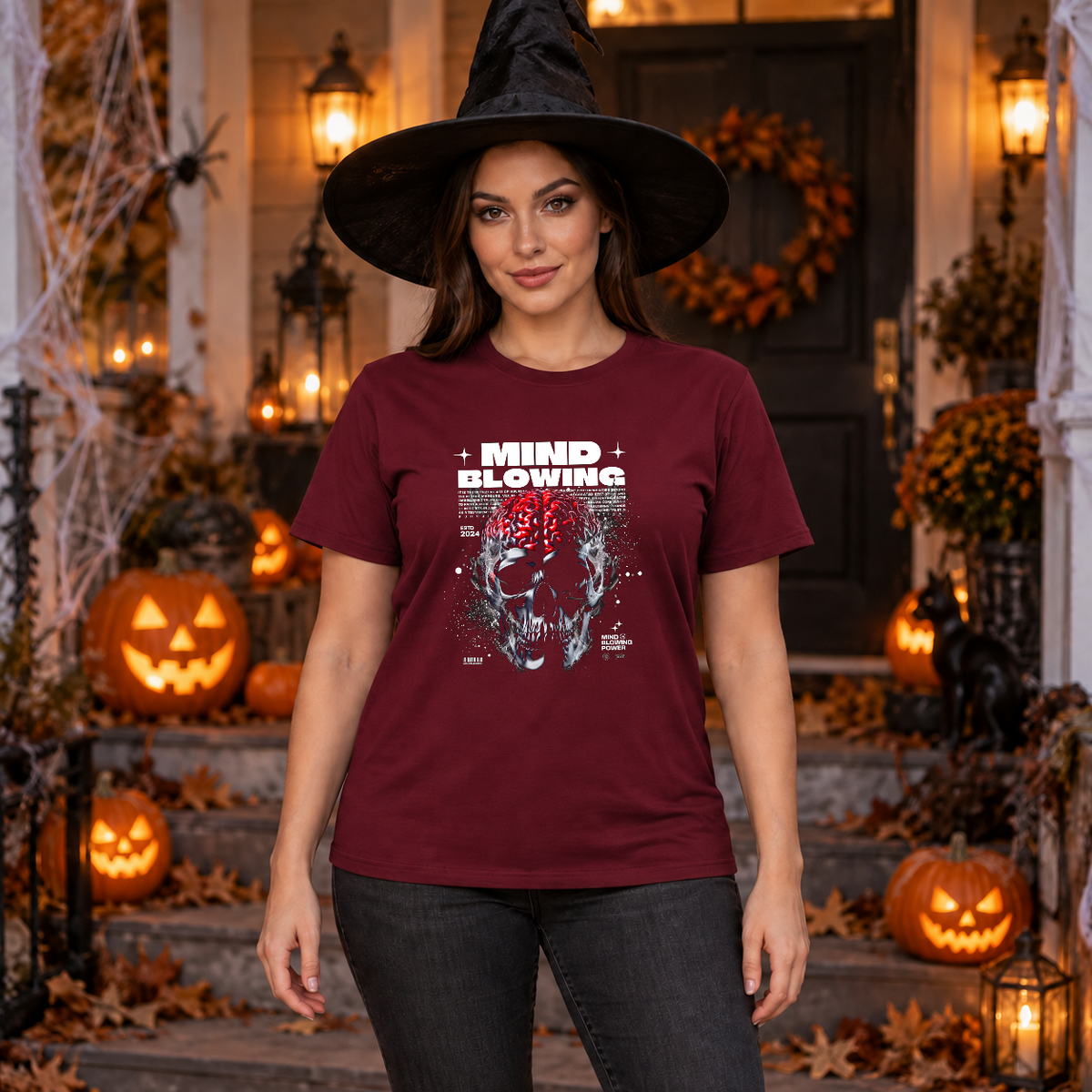 Mind Blowing T-Shirt – Dark Editorial Graphic Design Graphic Tee - Color: maroon