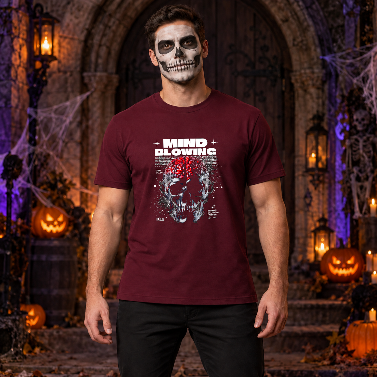 Mind Blowing T-Shirt – Dark Editorial Graphic Design Graphic Tee - Color: maroon