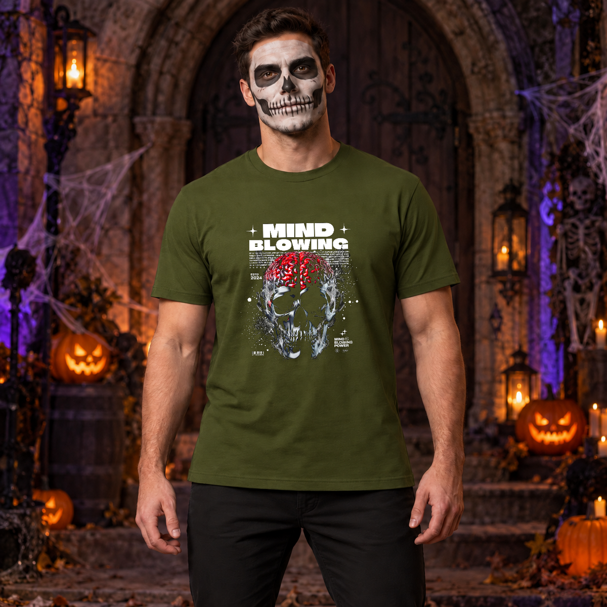 Mind Blowing T-Shirt – Dark Editorial Graphic Design Graphic Tee - Color: military green