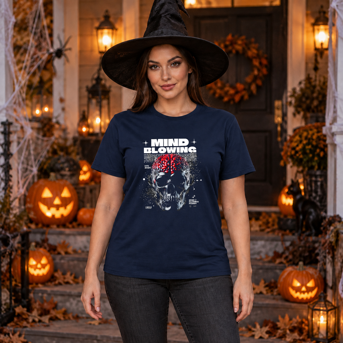 Mind Blowing T-Shirt – Dark Editorial Graphic Design Graphic Tee - Color: navy