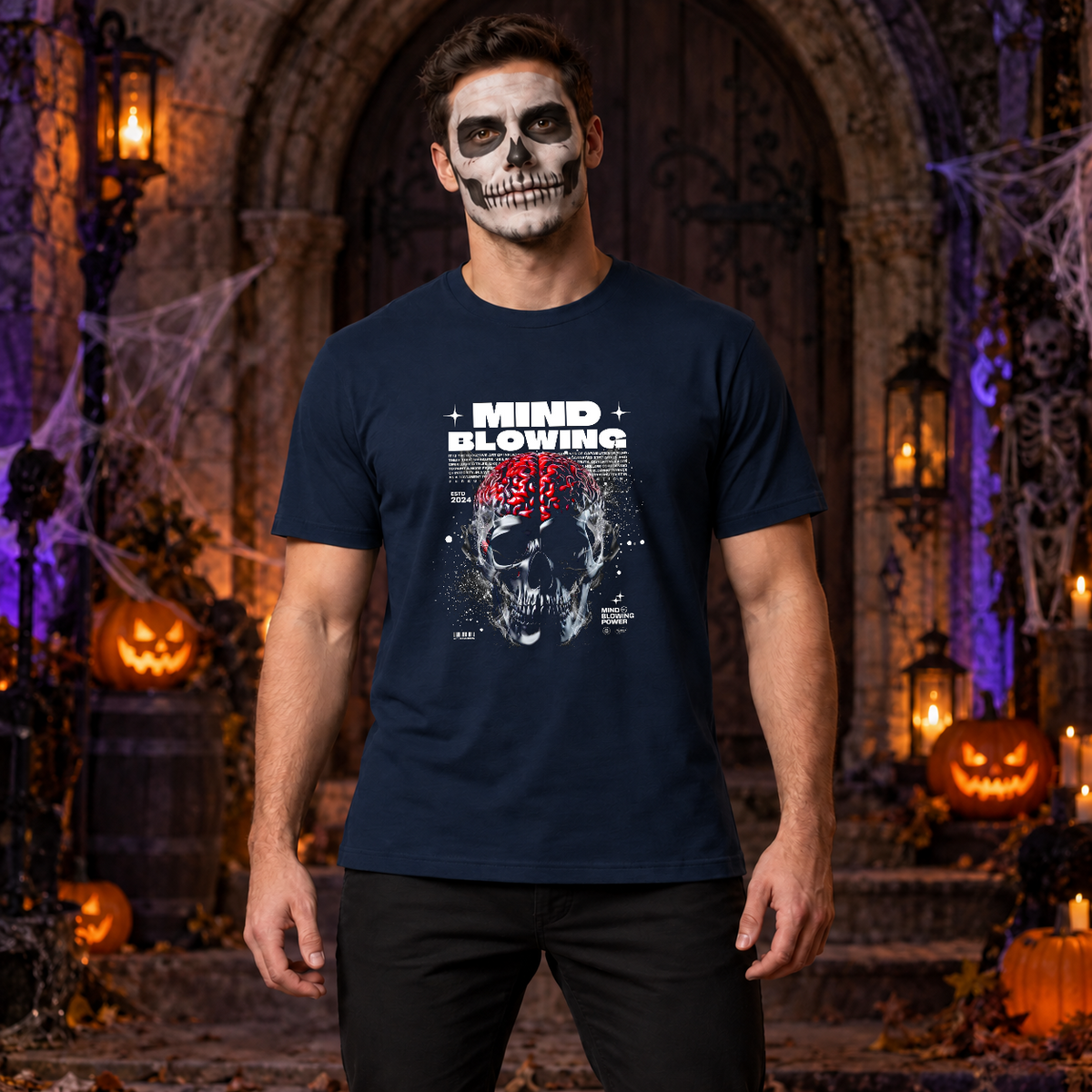 Mind Blowing T-Shirt – Dark Editorial Graphic Design Graphic Tee - Color: navy