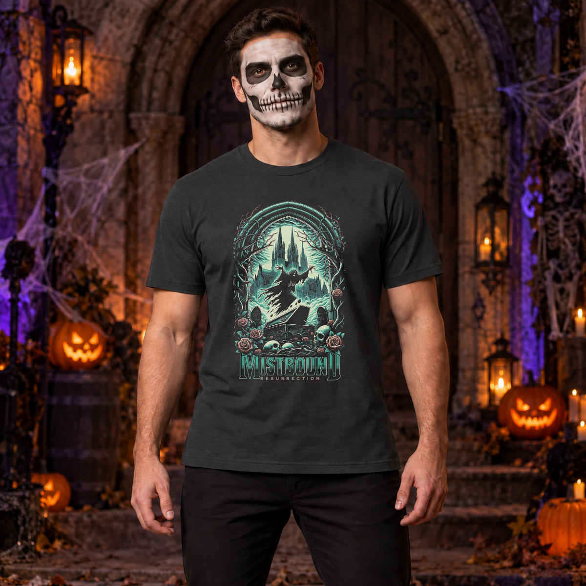 Mistbound Resurrection T-Shirt – Classic Halloween Graphic Design Graphic Tee - Color: charcoal