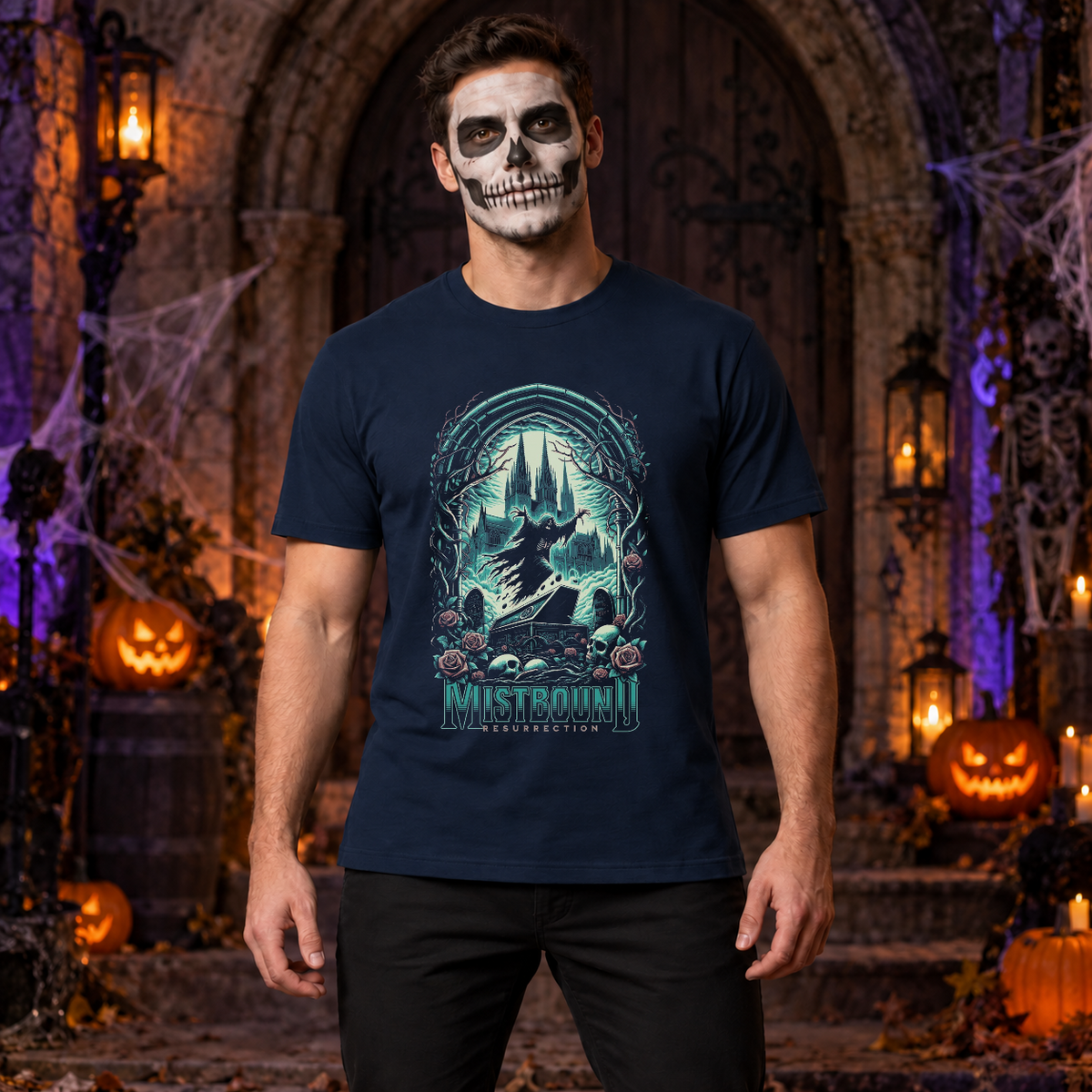 Mistbound Resurrection T-Shirt – Dark Editorial Graphic Design Graphic Tee - Color: navy