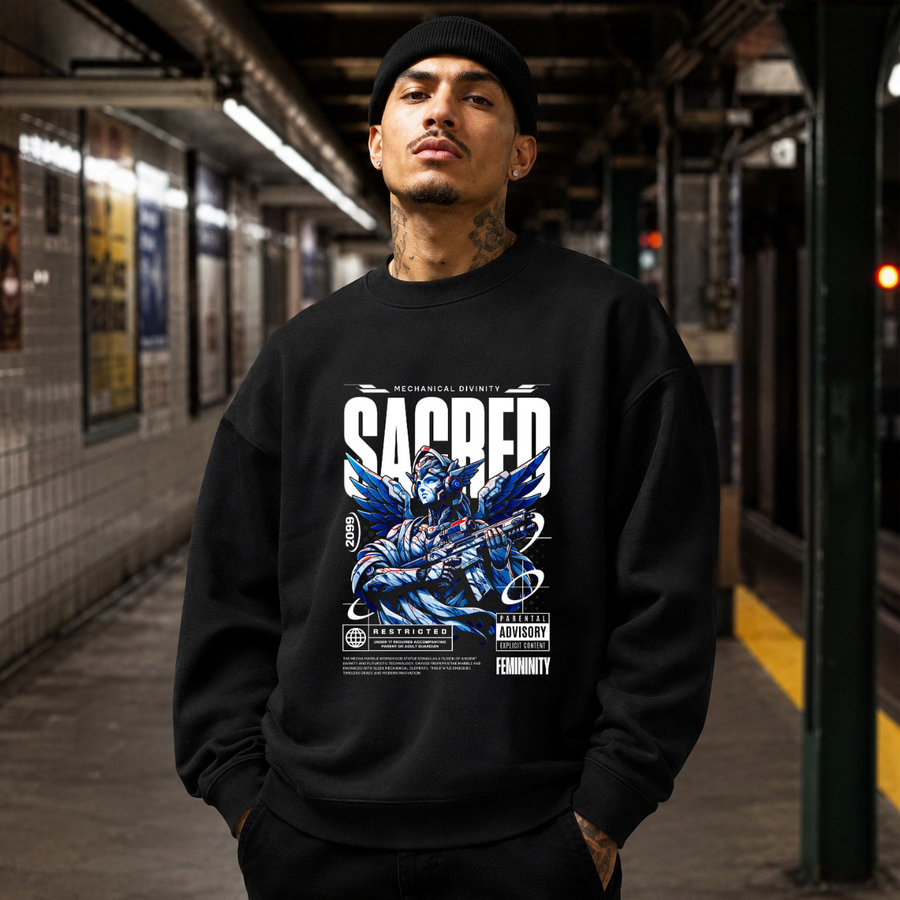 Monument Mecha Sacred Angel T-Shirt – Contemporary Gothic Graphic Design Tee - Color: black