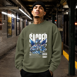 Monument Mecha Sacred Angel T-Shirt – Contemporary Gothic Graphic Design Tee - Color: military green