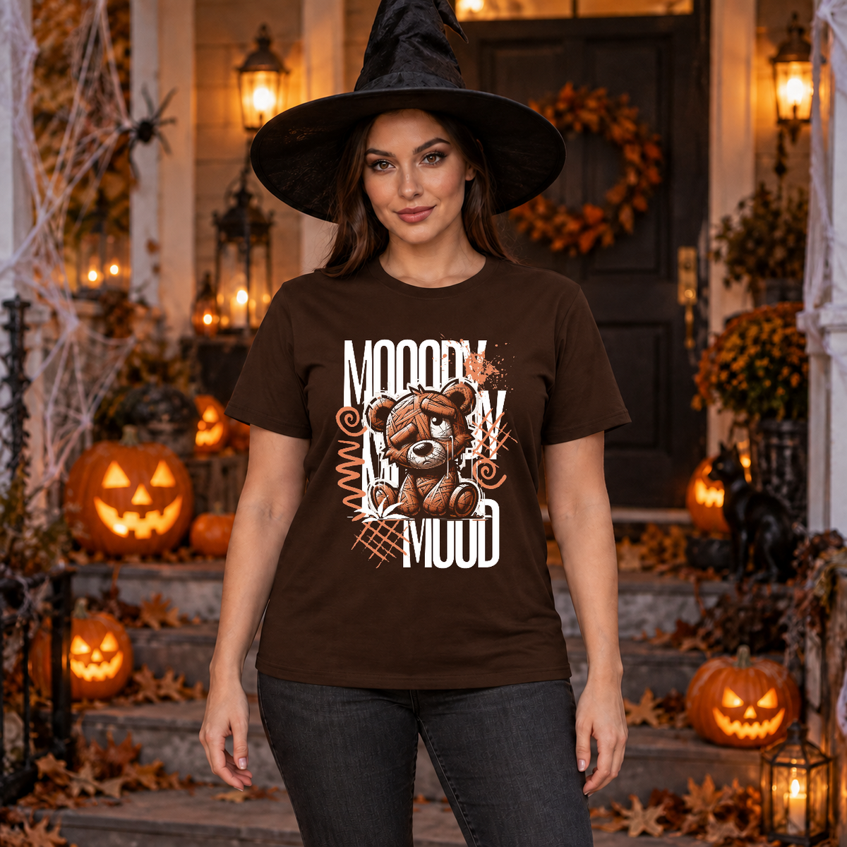Mooody Mood T-Shirt – Dark Editorial Graphic Design Graphic Tee - Color: chocolate