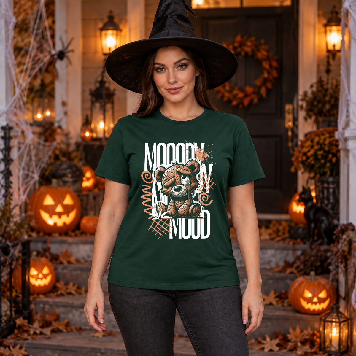 Mooody Mood T-Shirt – Dark Editorial Graphic Design Graphic Tee - Color: forest green