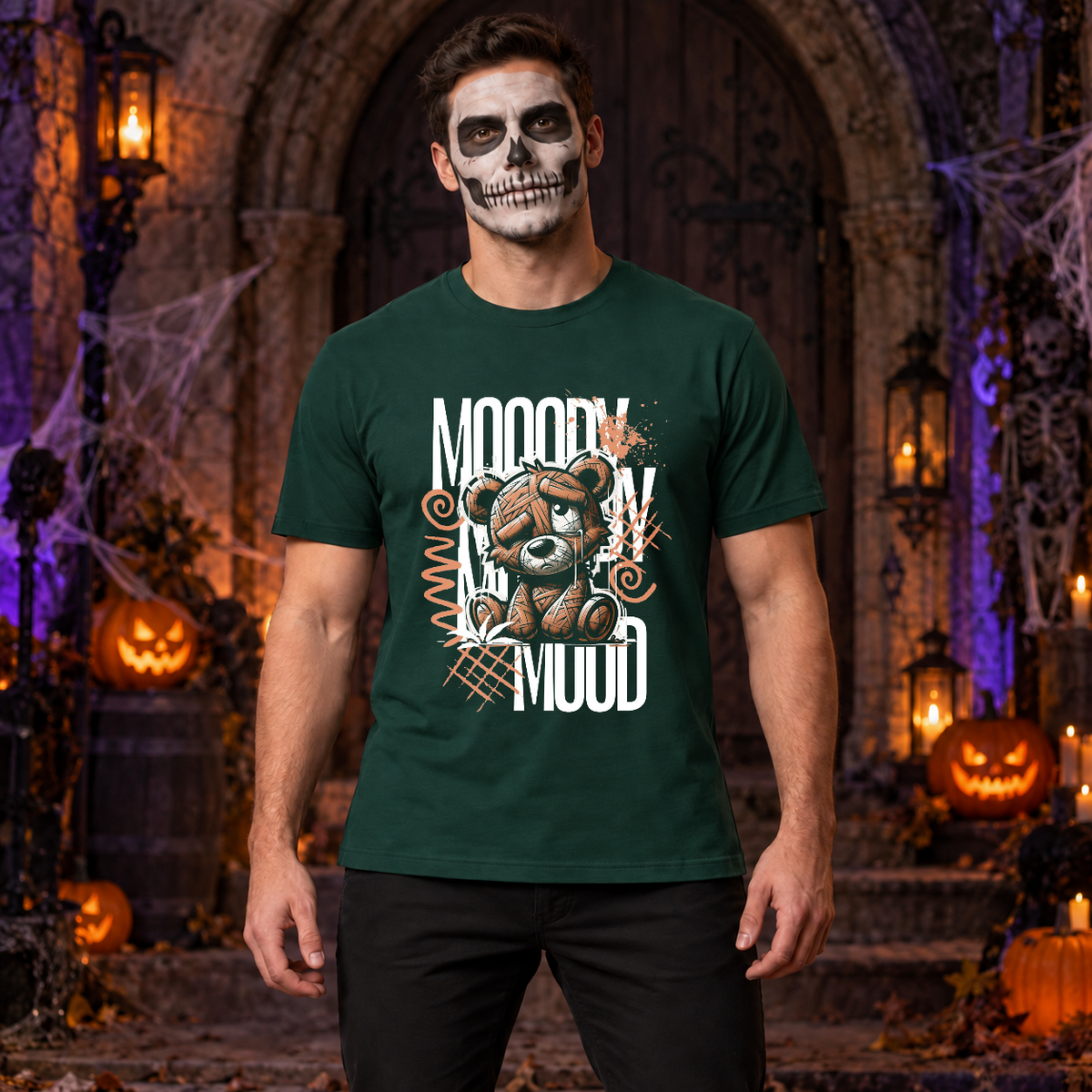 Mooody Mood T-Shirt – Dark Editorial Graphic Design Graphic Tee - Color: forest green