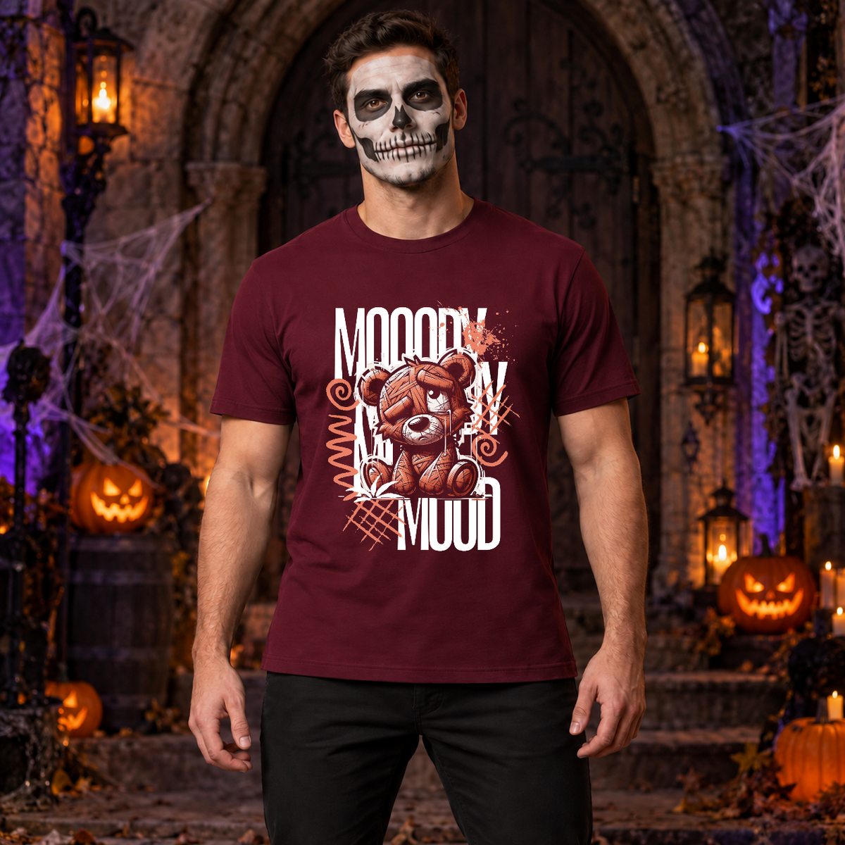Mooody Mood T-Shirt – Dark Editorial Graphic Design Graphic Tee - Color: maroon