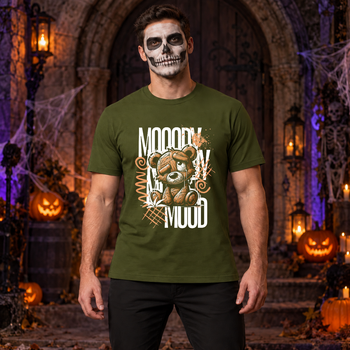Mooody Mood T-Shirt – Dark Editorial Graphic Design Graphic Tee - Color: military green