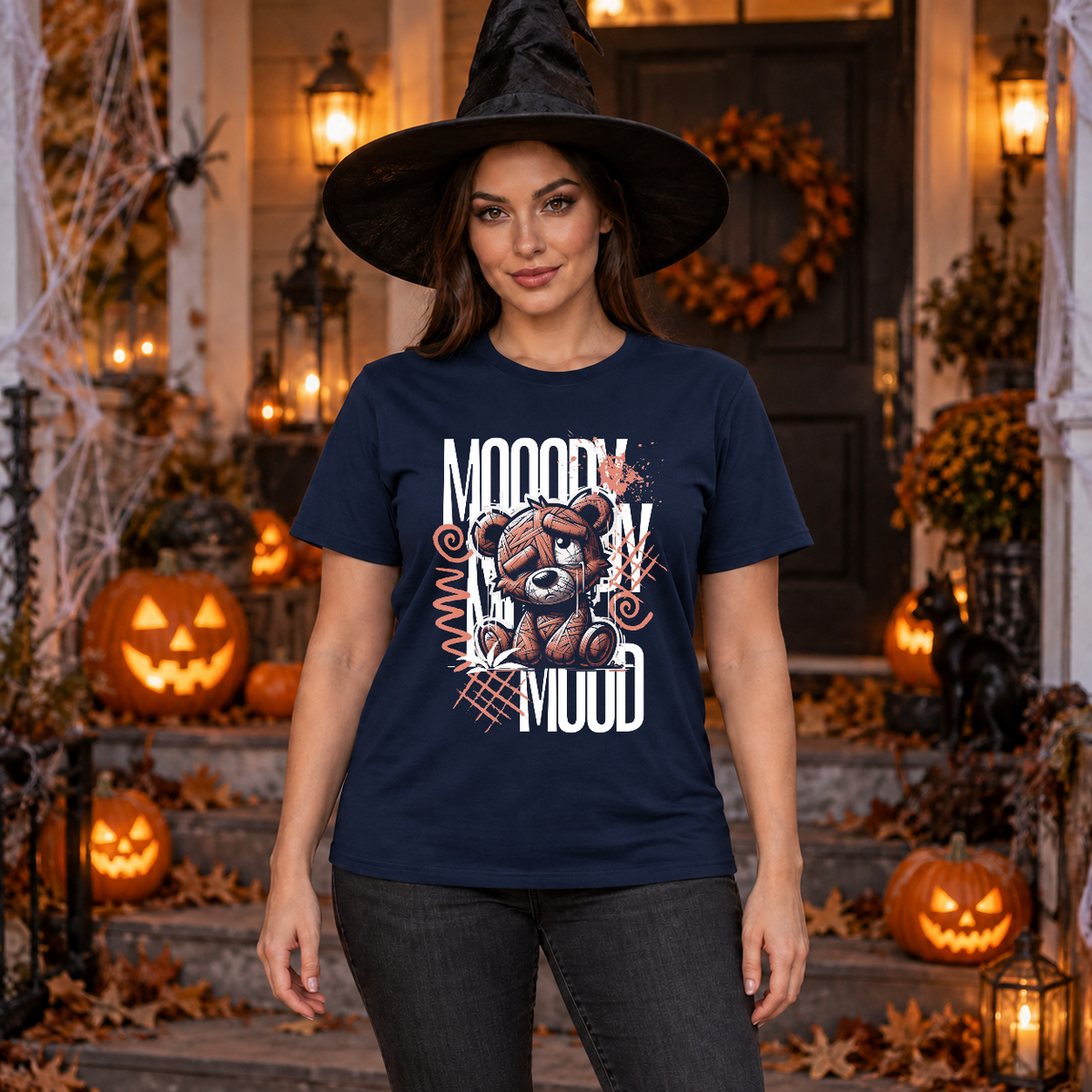 Mooody Mood T-Shirt – Dark Editorial Graphic Design Graphic Tee - Color: navy