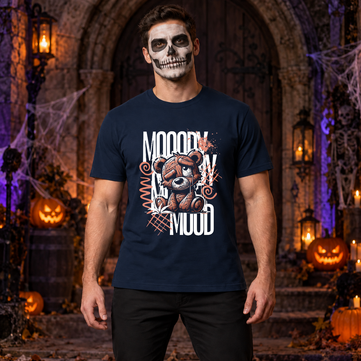 Mooody Mood T-Shirt – Dark Editorial Graphic Design Graphic Tee - Color: navy