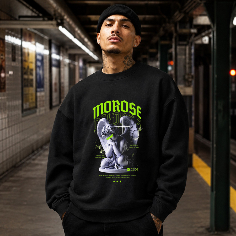 Morose Desires Statue Sweatshirt – Religious Imagery Collage Graphic Sweatshirt - Color: black