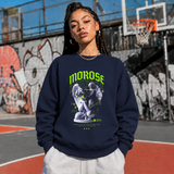 Morose Desires Statue Sweatshirt – Religious Imagery Collage Graphic Sweatshirt - Color: navy