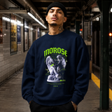 Morose Desires Statue Sweatshirt – Religious Imagery Collage Graphic Sweatshirt - Color: navy