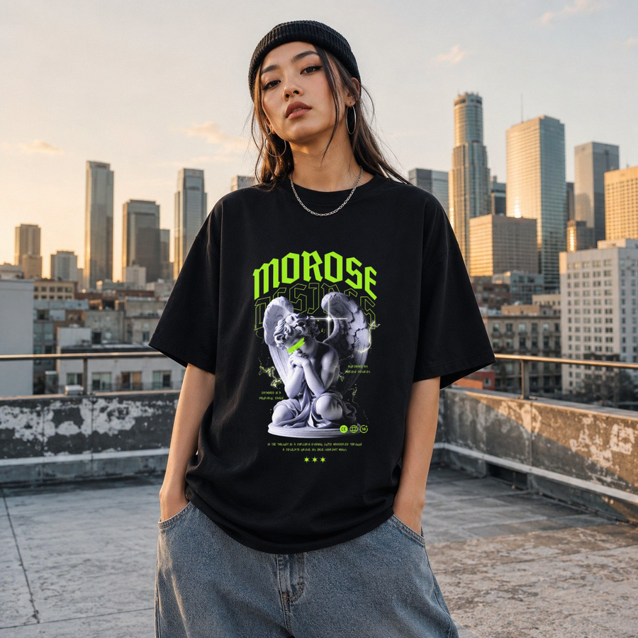 Morose Desires Statue T-Shirt – Religious Imagery Collage Graphic Tee - Color: Black