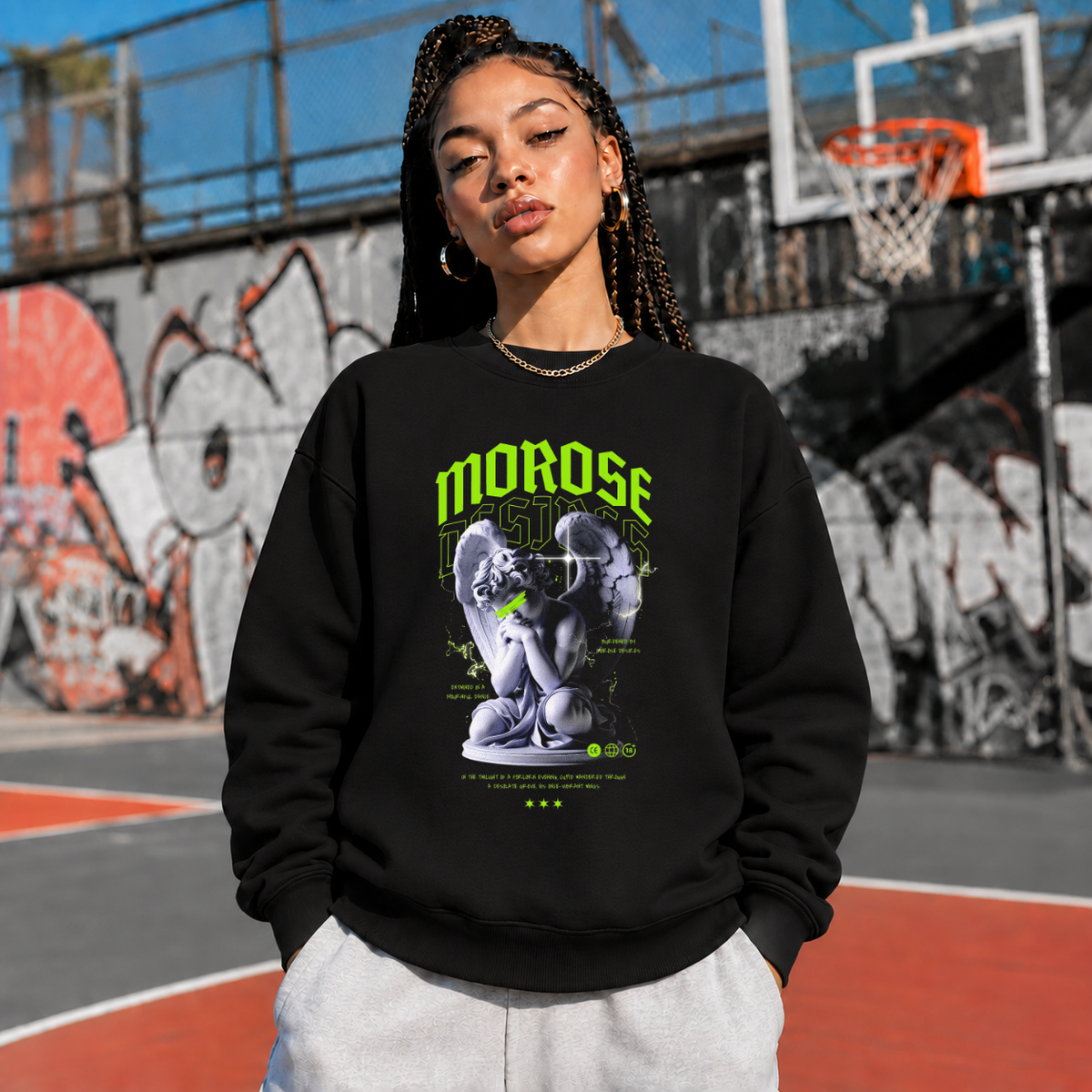Morose Desires Statue T-Shirt – Religious Imagery Collage Graphic Tee - Color: black
