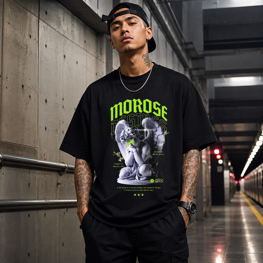 Morose Desires Statue T-Shirt – Religious Imagery Collage Graphic Tee - Color: Black