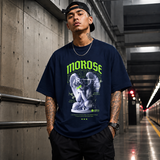 Morose Desires Statue T-Shirt – Religious Imagery Collage Graphic Tee - Color: Navy
