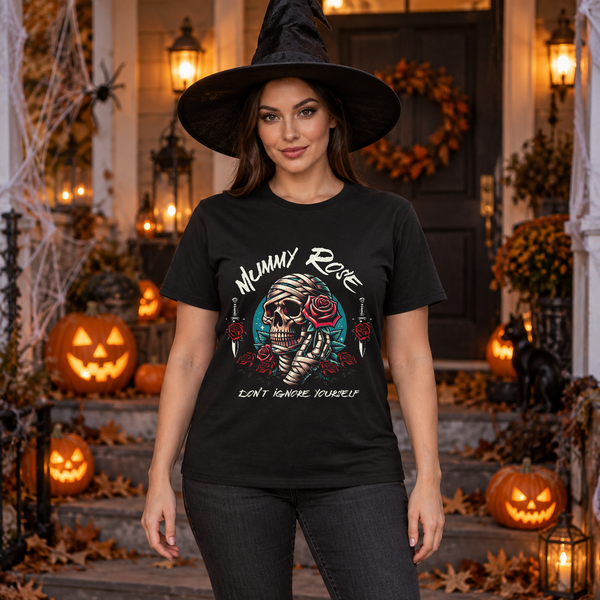 Mummy Rose T-Shirt – Zombie & Monster Horror Graphic Graphic Tee - Color: black