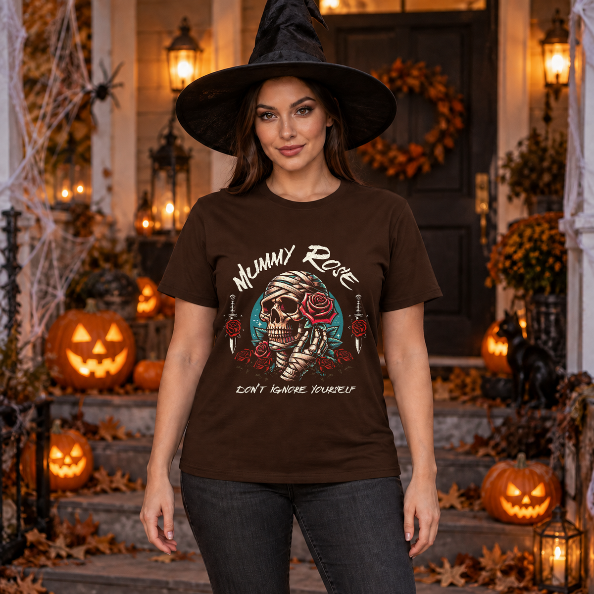 Mummy Rose T-Shirt – Zombie & Monster Horror Graphic Graphic Tee - Color: chocolate