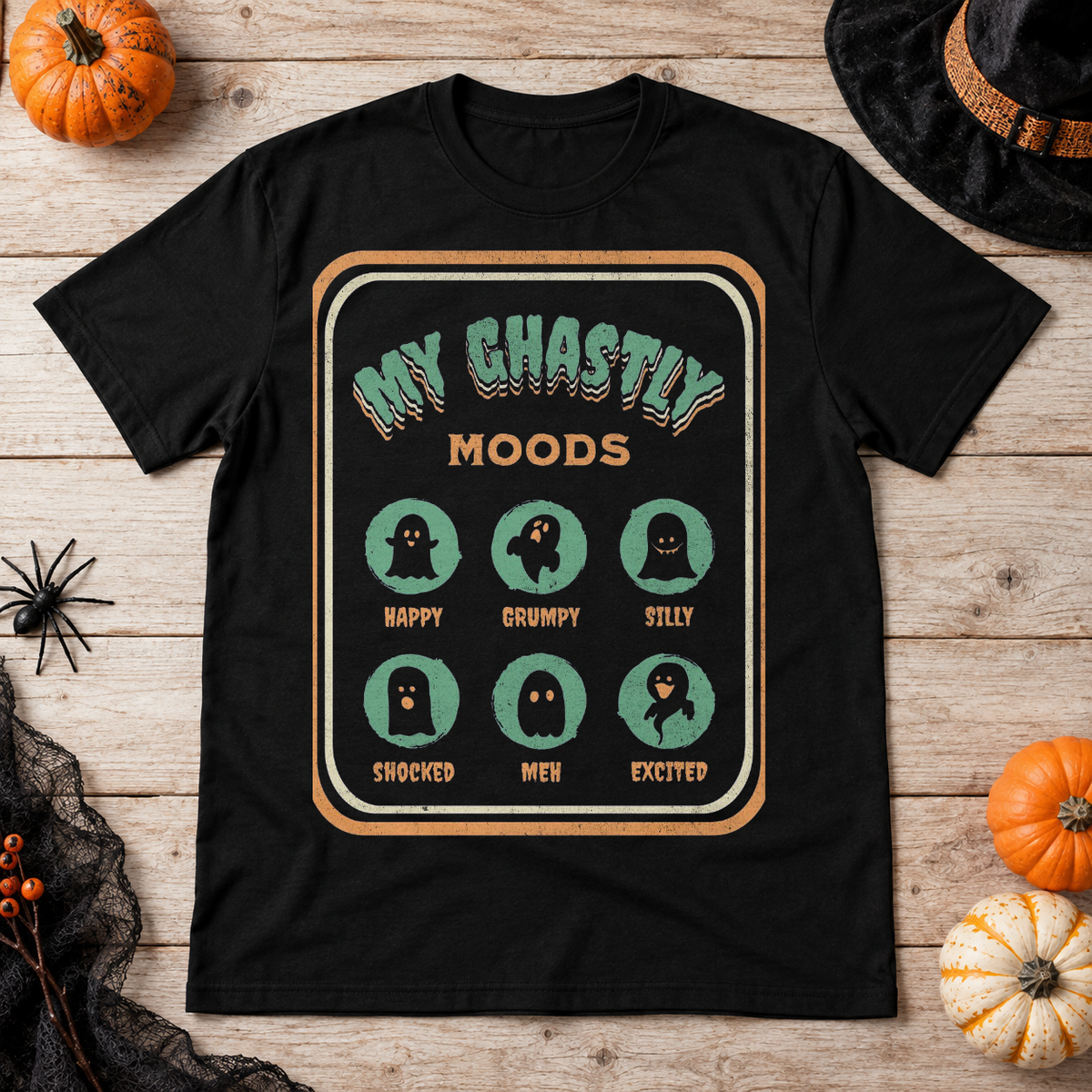My Ghastly Moods - Humor Ghost T-Shirt – Skull & Reaper Gothic Graphic Graphic Tee - Color: black