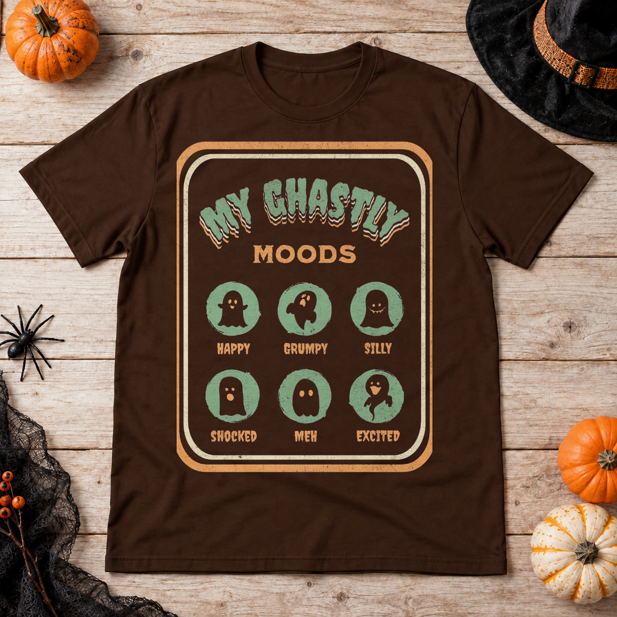 My Ghastly Moods - Humor Ghost T-Shirt – Skull & Reaper Gothic Graphic Graphic Tee - Color: chocolate