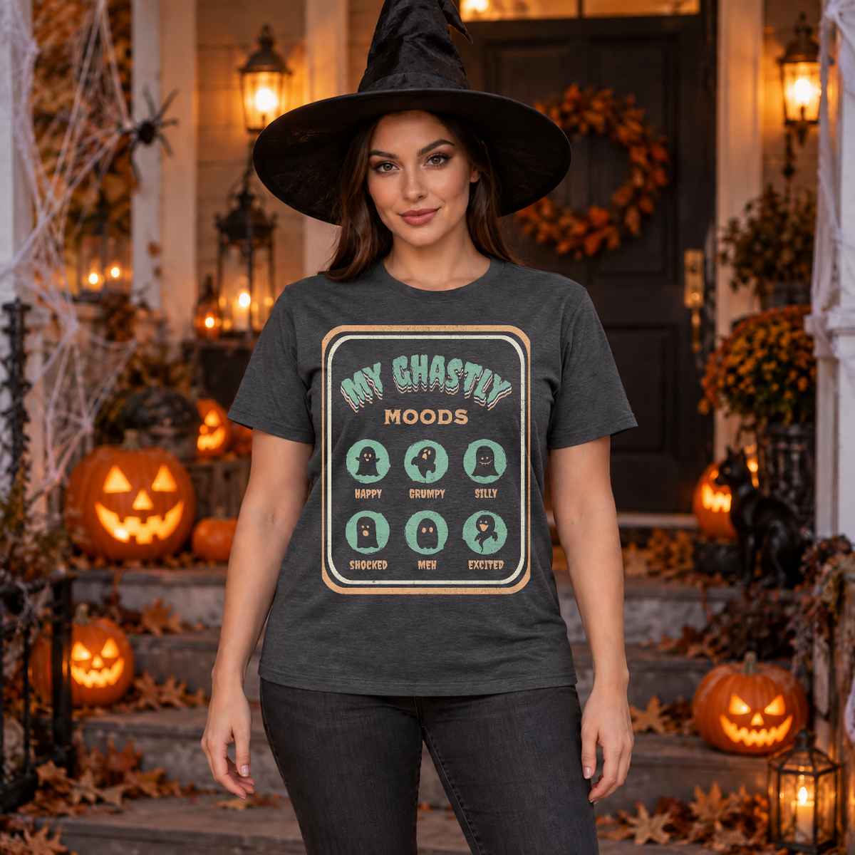 My Ghastly Moods - Humor Ghost T-Shirt – Skull & Reaper Gothic Graphic Graphic Tee - Color: dark heather