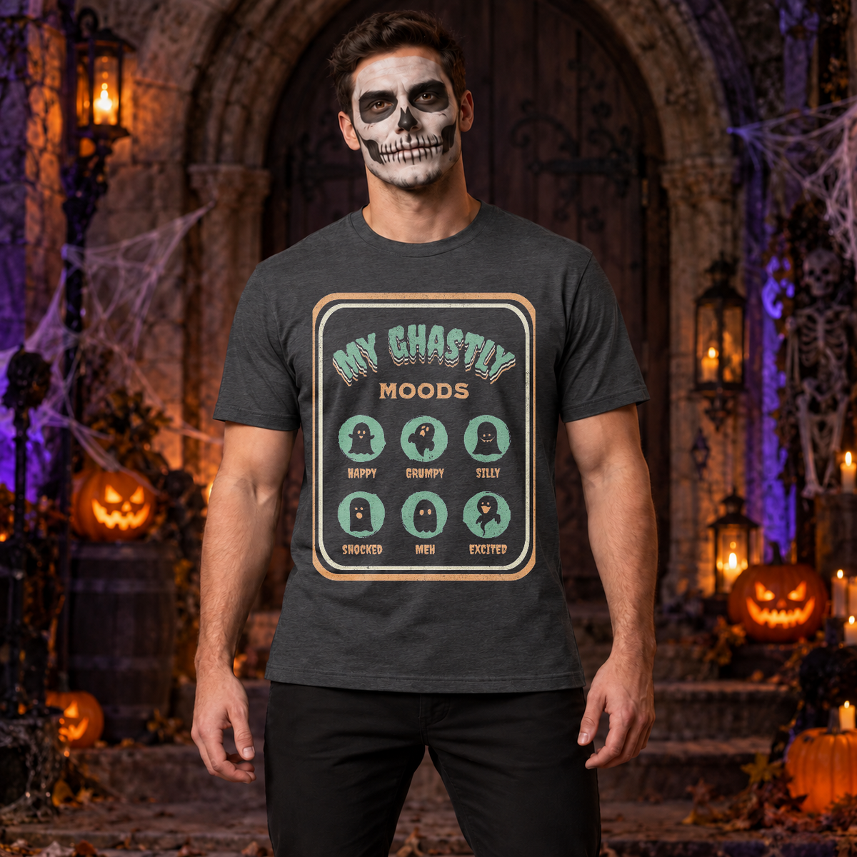 My Ghastly Moods - Humor Ghost T-Shirt – Skull & Reaper Gothic Graphic Graphic Tee - Color: dark heather
